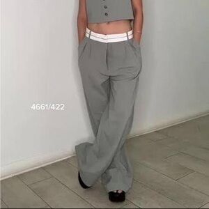 Zara Gray Wide-Leg Pleated trousers